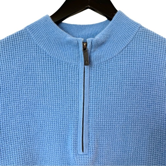 Alashan Cashmere Men's Medium Waffle-Knit Quarter-Zip Pullover Sweater Blue - Picture 8 of 8